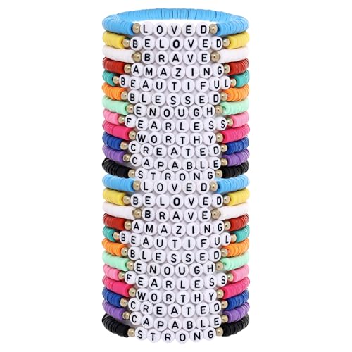 24Pcs Jesus Loves You Bracelets Bulk Handmade Clay Beads Bible Verse Bracelets Christian Friendship Jewelry Christmas Easter Gifts for Women Teen - color: Friendship 24-7