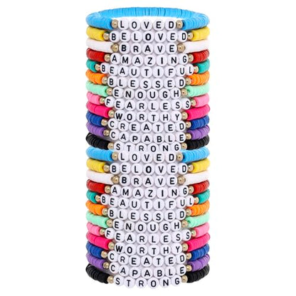 24Pcs Jesus Loves You Bracelets Bulk Handmade Clay Beads Bible Verse Bracelets Christian Friendship Jewelry Christmas Easter Gifts for Women Teen - color: Friendship 24-7