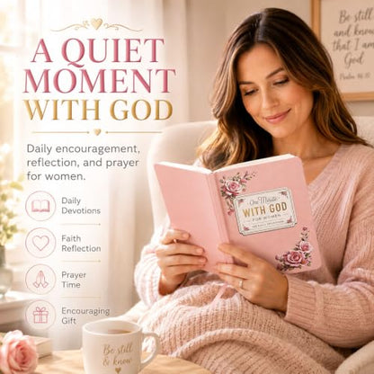 Pink One Minute With God for Women, 365 Daily Devotions Prayer Journal, End of Book Tape Catalogue Design Christian Devotional Book, Inspirational Bible Study Gift for Women, Mom, Sister, Friend