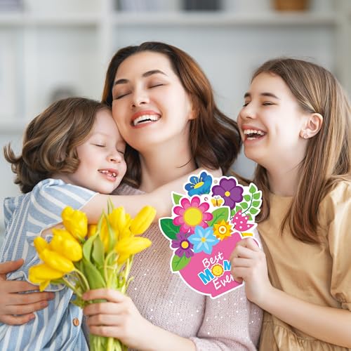 ANGOLIO Mother's Day Craft Kit - 123Pcs Mother's Day Flowers DIY Paper Craft Kit Make Your Own Flower Pot Hanging Ornaments with Floral Stickers Thankful Gift for Mom Ladies Classroom DIY Art Activity - style: Mother's Day