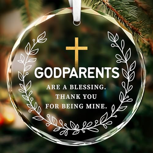 Fatbaby Godparent Glass Ornament,Thank You for Being Mine Godparents Gifts from Godchild, Christmas Birthday Baptism Gift for Godparents Godmother Godfather - color: Godparents