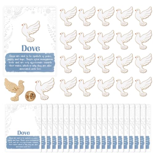Quelay 30 Sets Dove Pins with Card Bulk White Peace Bird Badge Brooch Symbol of Peace Hope Love Sympathy Memorial Gifts for Funeral Baptism Wedding Baby Shower Religious Party Favors - style: Dove