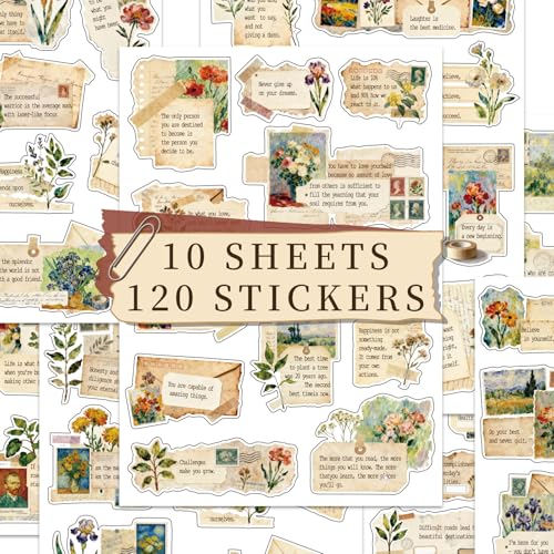 120Pcs Motivational Quote Stickers, Vintage Botanical Decal for Journaling - color: Art Quotes