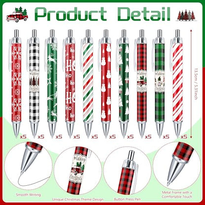 50 Pcs Christmas Ballpoint Pens Bulk - Christmas Pens Gifts Retractable - style: Christmas