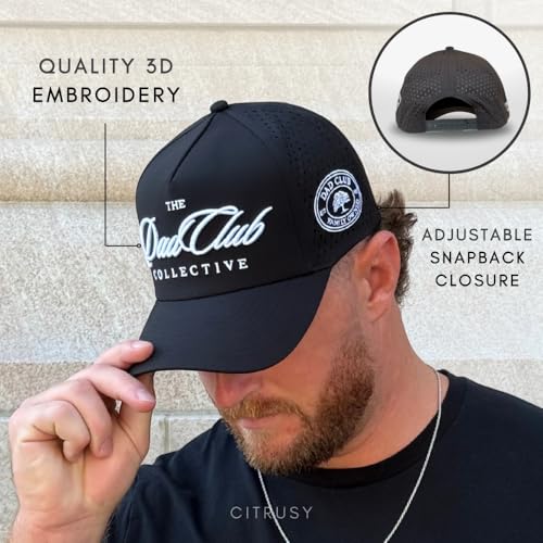 CITRUSY Athletic Trucker Golf Hat | Performance Mens 5 Panel Cap | Cool Breathable Waterproof Workout Running Snapback - color: Dad Club | Solid Black