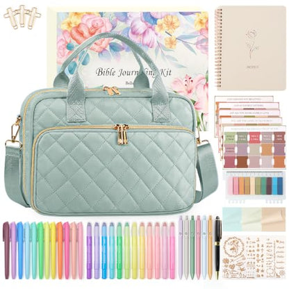 All-in-One Bible Journaling Kit – Quilted Bible Cover Case for Women - color: Sage Green