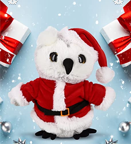 DolliBu White Owl Stuffed Animal Plush Toy with Santa Outfit - 8.5 Inches
