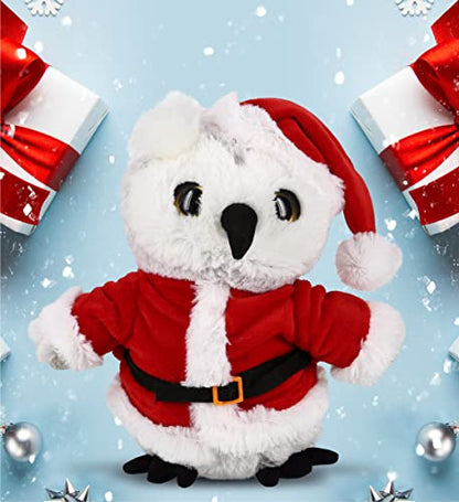 DolliBu White Owl Stuffed Animal Plush Toy with Santa Outfit - 8.5 Inches