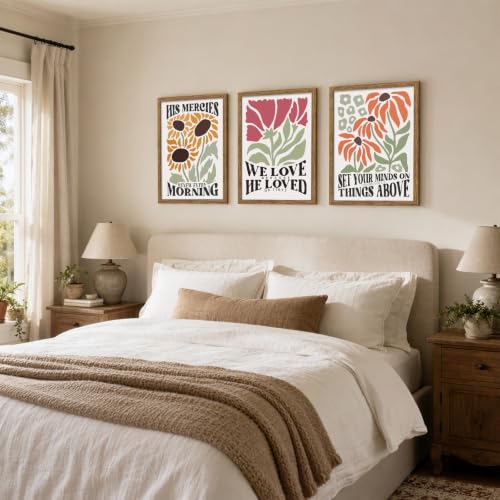 3 Piece Christian Scripture Wall Art Framed Bible Verses Prints 12x16 In - color: Flower（Framed）, size: 16"L x 12"W