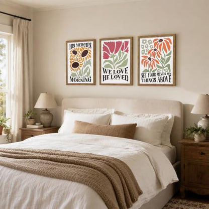 3 Piece Christian Scripture Wall Art Framed Bible Verses Prints 12x16 In - color: Flower（Framed）, size: 16"L x 12"W