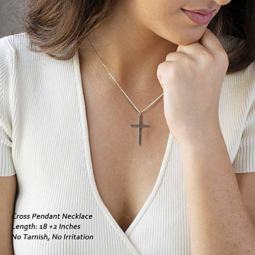 M MOOHAM Cross Necklace for Women Girls, Dainty 14K Gold Plated Cross Pendant Necklace Sideways Cross Choker Layered Necklaces for Women Girls - color: Cross Silver 0.75"×1.26"