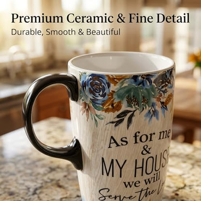 Topadorn 17oz Ceramic Travel Mug with Lid, Christian Bible Verse Mug - color: As for me&my house