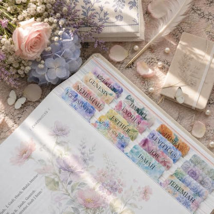 UPAFEXXI-Laminated Bible Tabs with Book Summaries, Bible Study Supplies - color: Summaries Flowers3
