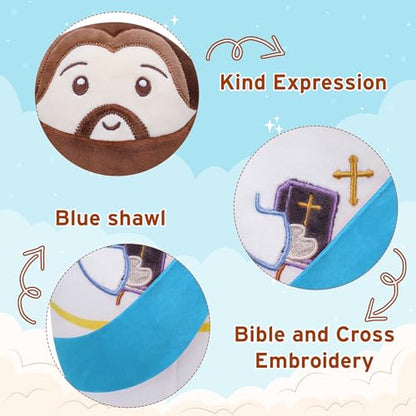 Christian Jesus Stuffed Bible Plush - Classic Religious Savior My Friend Jesus Plush Doll Toys with Smile Religious, Party Favors Gift for Kids Baptism Prayer Gift10 Inch - style: Bible jesus Blue