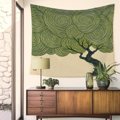 HUGANE Japanese Green Abstract Tree Tapestry Wall Decor 50x60 Inch - color: Colour-03