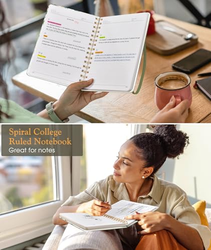 PAPEJOON Lined Spiral Journal Notebook for Women, A5 Cute Hardcover Spiral Journals for Work, Note Taking, 150 Numbered Pages 100 GSM College Ruled Spiral Bound Notebook, 5.75" x 8.38", Eucalyptus - color: Eucalyptus