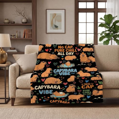 Funny Capybara Throw Blanket – "No Cap, Pure Chill" Gift for Teen Girl, Boy - color: Tk011, size: 60"x50"