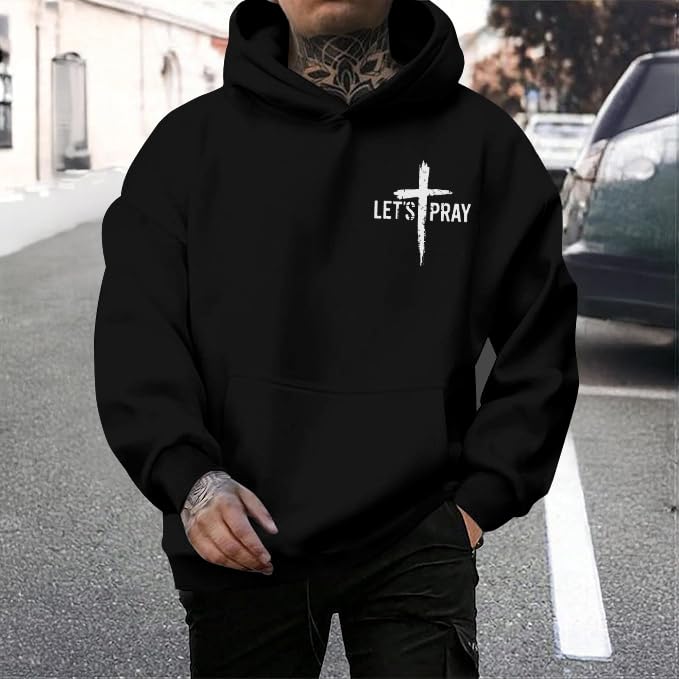 Christian Hoodies for Men Jesus Cross Casual Tops - color: Black, size: X-Large