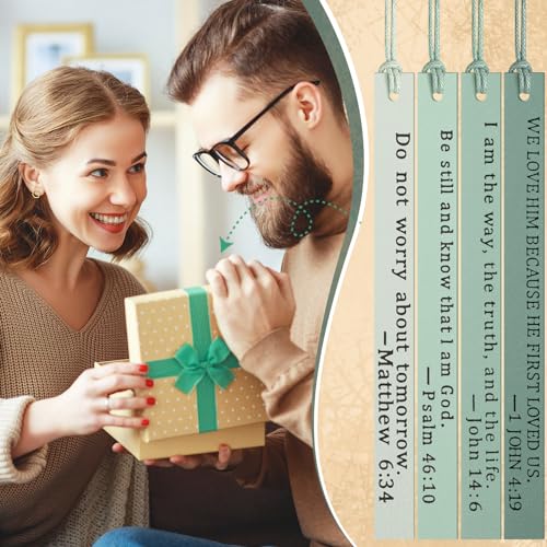 Laumoi 10 Pcs Christian Leather Bookmarks, Handmade Bible Verses Scripture Bookmarks for Women & Men, Religious Christian Gifts for Book Lovers, Church & Book Club Supplies(Elegant, Green) - color: Green
