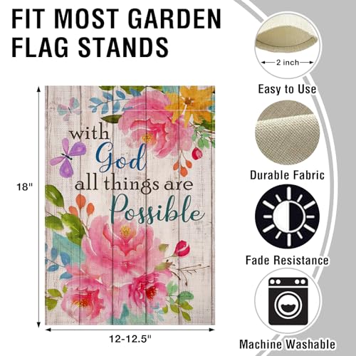 Artofy with God all Things are Possible Christian Home Decorative Garden - color: Floral Pink, size: 12'' x 18''