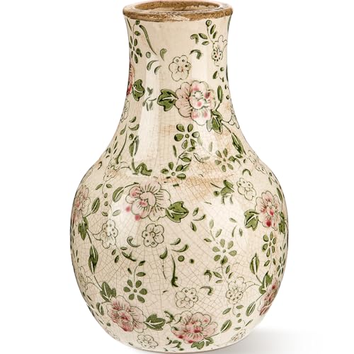 LemonRoad Vintage Ceramic Flower Vase 5.7 Inch Chinoiserie Ice Cracked Glaze Porcelain Vase Rustic Ceramic Large Centerpieces for Home Table Living Room Bookshelf Office(Plum Blossom Style) - style: Plum Blossom Style