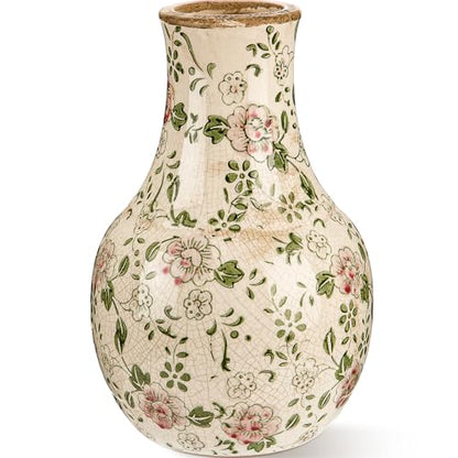 LemonRoad Vintage Ceramic Flower Vase 5.7 Inch Chinoiserie Ice Cracked Glaze Porcelain Vase Rustic Ceramic Large Centerpieces for Home Table Living Room Bookshelf Office(Plum Blossom Style) - style: Plum Blossom Style