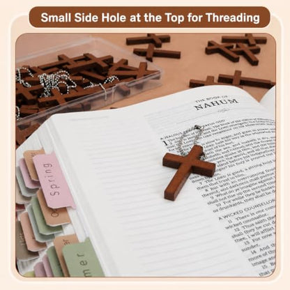 Mr. Pen- Wooden Pocket Cross Charms, 60 pcs, 10 m Rope & Threader