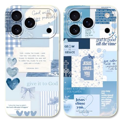 2 Pack Bible Verse Phone Case for iPhone 17 Pro max 6.9", Jesus Bow Heart Blue Pattern Aesthetic Design Cases Soft Silicone TPU Slim Shockproof Protective Bumper Phone Cover for Women - color: Heart, size: for iPhone 17 Pro max
