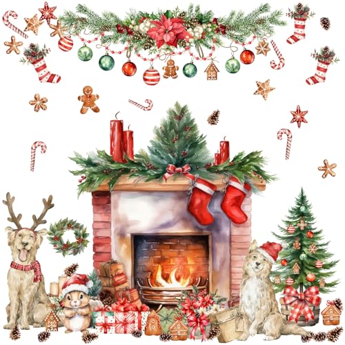 Merry Christmas Wall Stickers Xmas Pine Tree Fireplace Art Decal Decoration - color: Red