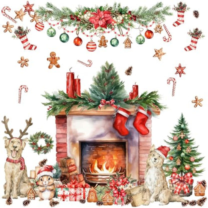 Merry Christmas Wall Stickers Xmas Pine Tree Fireplace Art Decal Decoration - color: Red
