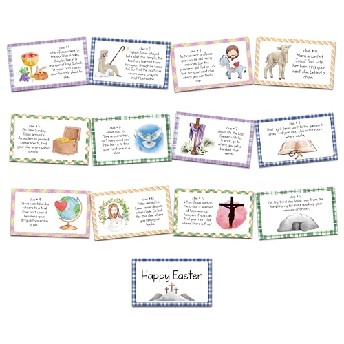 Easter Themed Handheld Scavenger Hunt, At Home Religious Scavenger Treasure Hunt Cards for Adults, Easter Christian Party Games for Family, Jesus Clue Card Game with Envelopes, 03 - style: Easter Christian