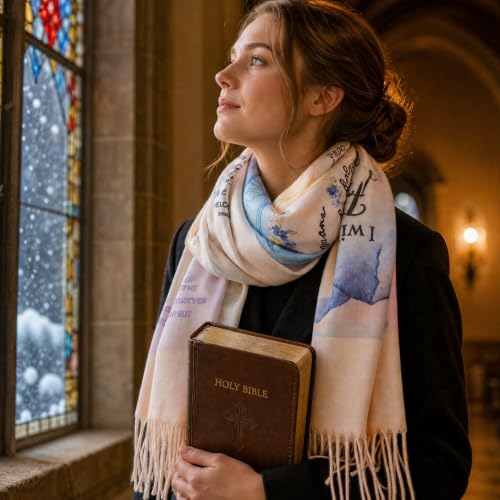 Bible Wrap Scarf for Women, Christian Prayer Shawls Gift, Inspirational Positive Soft Birthday Present for Mother Christmas Thanksgiving (78.7 X 27.5 Inches)