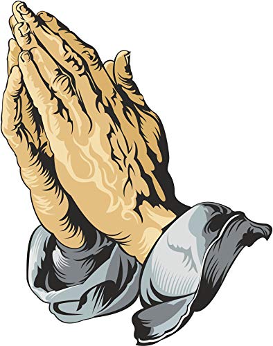 EW Designs Detailed Praying Prater Hands Light Blue Beige Black White Vinyl Decal Bumper Sticker Two in One Pack (4 Inches Tall)