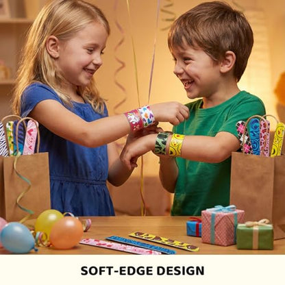 LovesTown Slap Bracelets for Kids, 48 PCS Snap Bracelets Party Favors - style: Kids