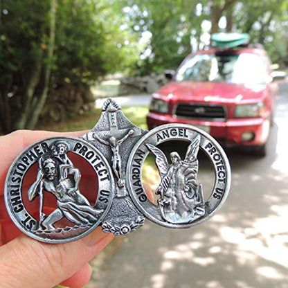 Saint Christopher and Guardian Angel Visor Clip, Christian Car Accessory for New Drivers, 3 Inches, by Cathedral Art