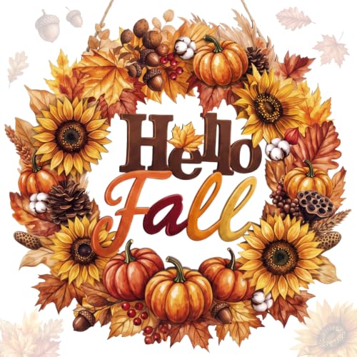 Yalikop Hello Fall Door Sign Wreath Wooden Fall Autumn Decorations Sign - style: Hello Fall