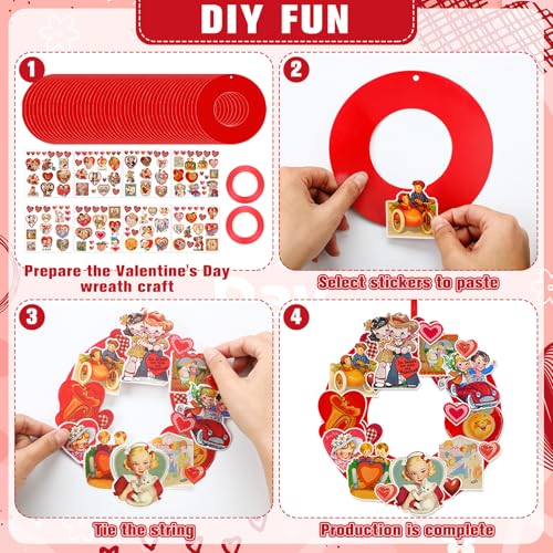 Hollowfly 48 Sets Vintage Valentine DIY Wreath Craft Kit for Kids Classroom - style: Vintage Valentine's Day