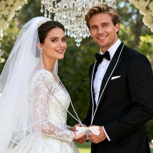 Lazo para Boda Set, Wedding Lasso Traditional Catholic Ceremony Cord with Lazo de Bodas para los Novios - color: Silver