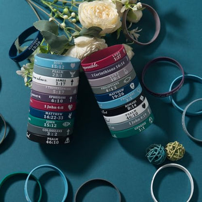 QEERBSIN Bible Verse Silicone Bracelets,Bulk Scripture Silicone Wristbands - color: Retro Colors