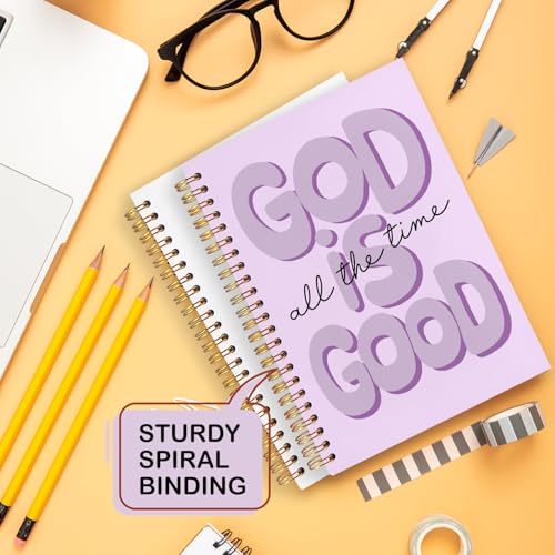 Yhtrg Purple Preppy God Is Good Notebooks, Brown Christian Spiral Notebook Gift for Women, Bible Journaling Notebooks for Office School Supplies, 5.5x8.3 Inch - color: god13