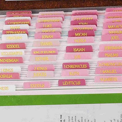 Laminated Bible Tabs, Reposition Large Print Stickers, Easy to Read and Apply Bible Tabs for Women and Man (Gold Foil Pink) - color: Gold Foil Pink