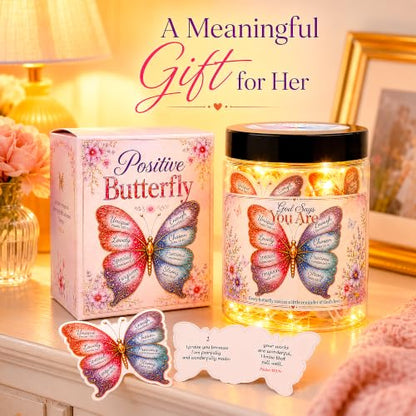 Positive Butterfly Jar with 30 Bible Verse Cards, Gifts for Christian Women - color: Butterfly