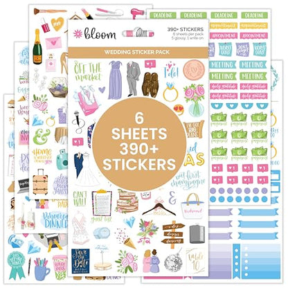 bloom daily planners New Engagement/Wedding Planning Stickers Variety Pack - 6 Sheets, 390+ Hand-Dawn Illustrations and Phrases Per Pack - style: New Engagement/Wedding Planning