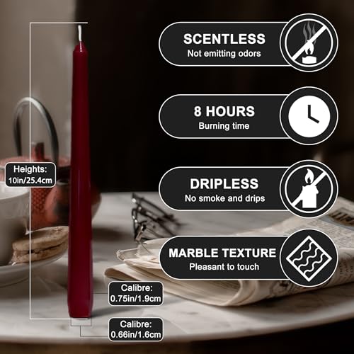 4 Pack Brown Taper Candles丨Taper Candles 10 Inch Dripless丨Unscented & Smokeless Candlesticks Bulk丨7-8 Hours Long Burning Tall Candles丨Ideal for Christmas Weddings Parties Dinner - color: Brown, size: 4 Pack Taper Candle