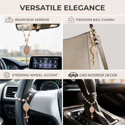 Car Rosary for Car, Steering Wheel Charm, Steering Wheel Rosary, Pink - style: A-pink