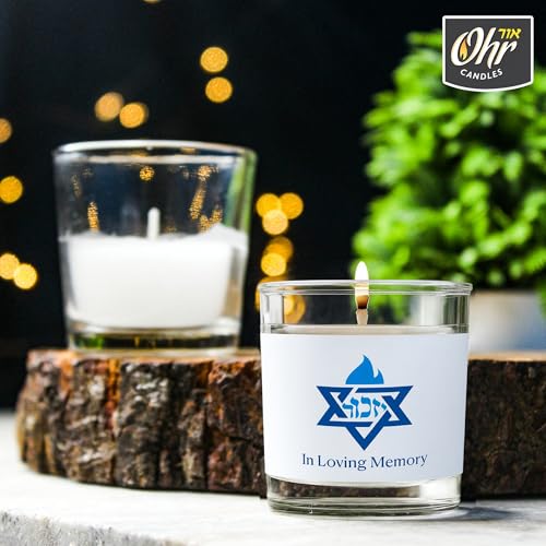 Ohr Yahrzeit Memorial Candles - 1 Day & 24 Hour Yom Kippur Jewish Candles in Glass Tumbler - 12 Pack