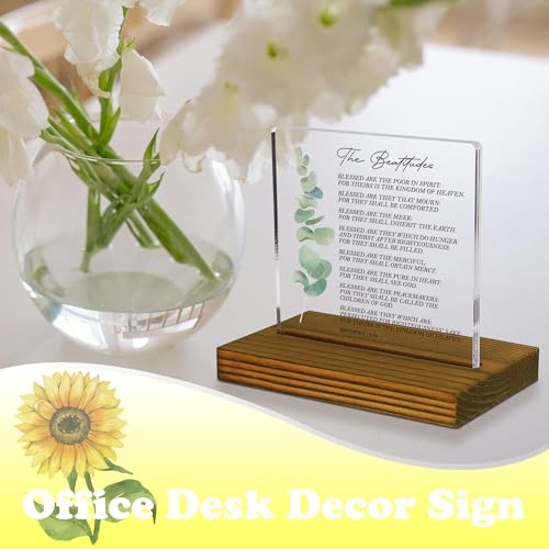 Matthew 5:3-10 The Beatitudes Bible Verse Sign, Christian Gifts, Bible Verse Plaque, Acrylic Desk Decor Sign with Wood Stand - FSA082 - style: Matthew 5:3-10