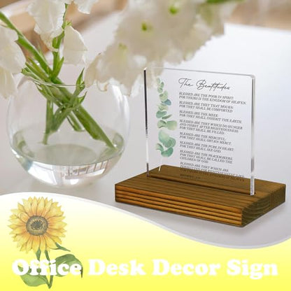 Matthew 5:3-10 The Beatitudes Bible Verse Sign, Christian Gifts, Bible Verse Plaque, Acrylic Desk Decor Sign with Wood Stand - FSA082 - style: Matthew 5:3-10