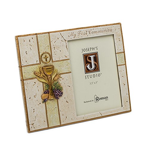Roman Joseph's Studio Inc., My First Communion Frame for 3.5" x 5" Photo, First Communion Collection, Vertical Tabletop or Desk Display - 7.5" H, Resin and Stone, Decorative