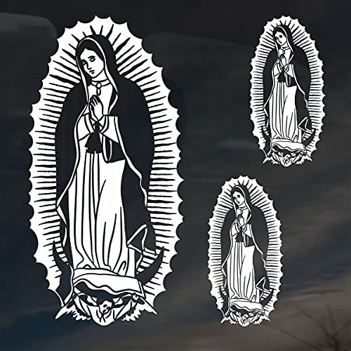 Our Lady of Guadalupe Stickers for Car Truck Tablet Tumbler - Set of 3 White Catholic Decal Sticker 3" and 6" Virgin Mary Sticker - Catholic Car Accessory - style: Lady of Guadalupe